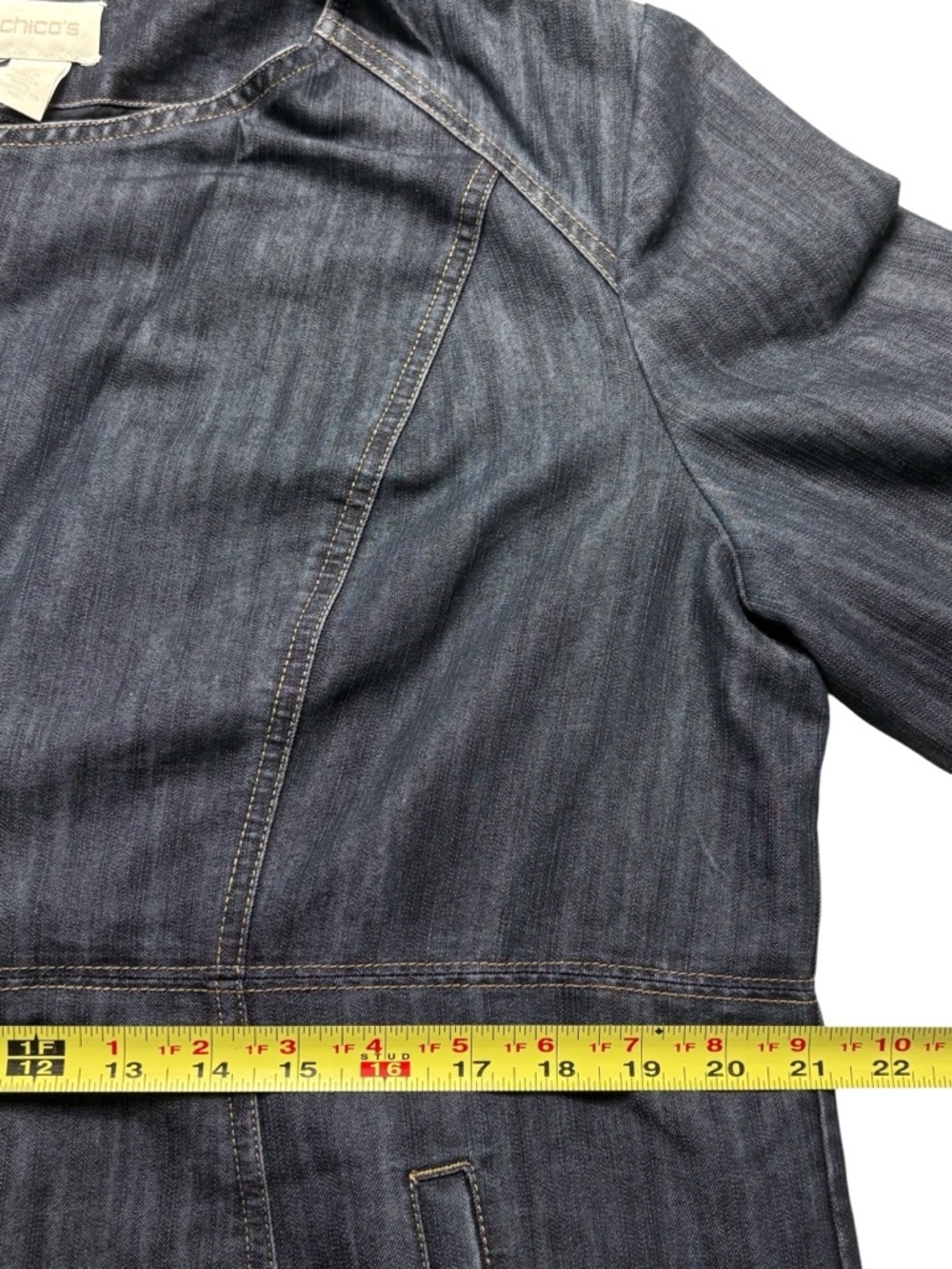 Chicos Embroidered Lace Denim Jacket Duster • Size 2 /US L • 3/4 Sleeve - Picture 10 of 15